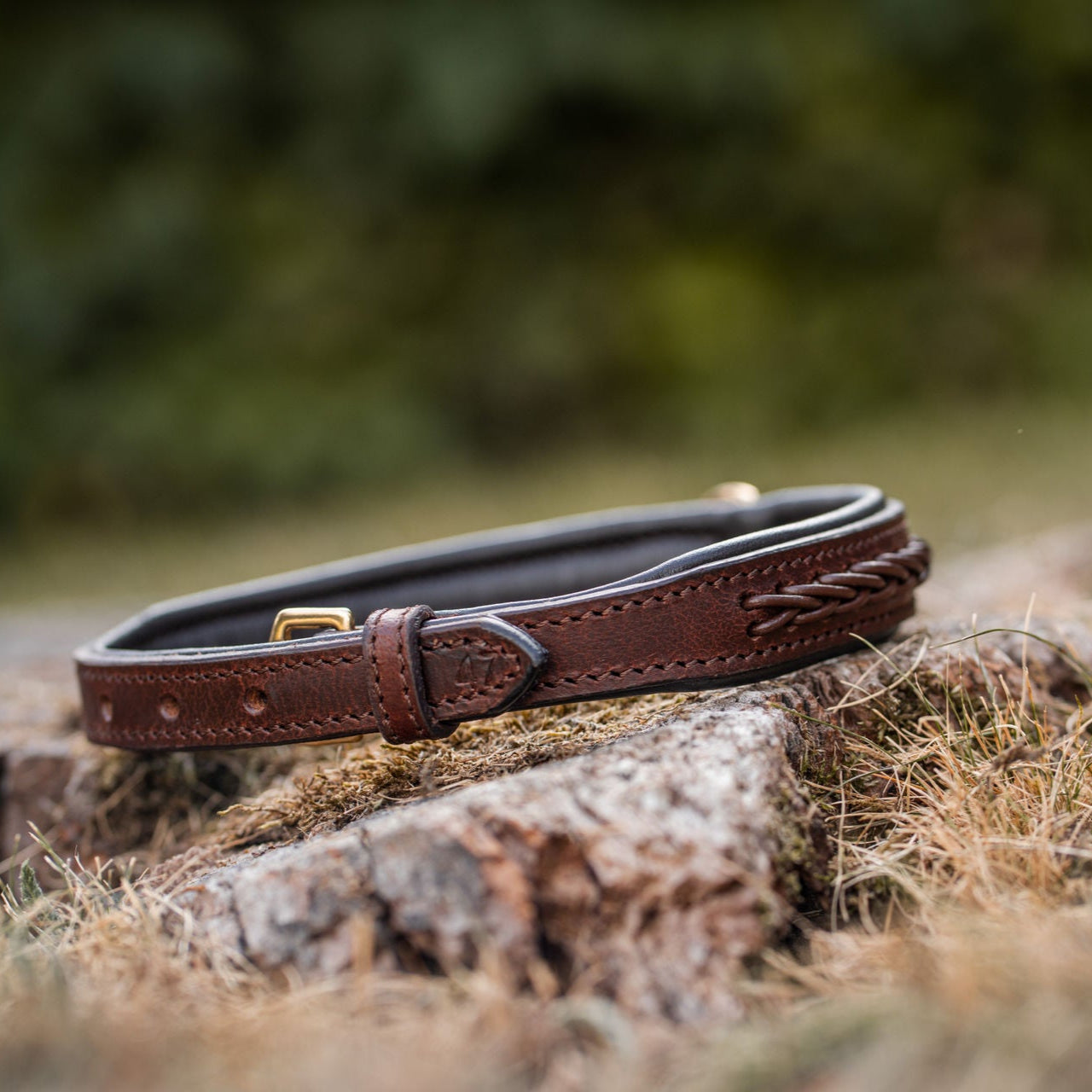 Leather dog collar with braided design