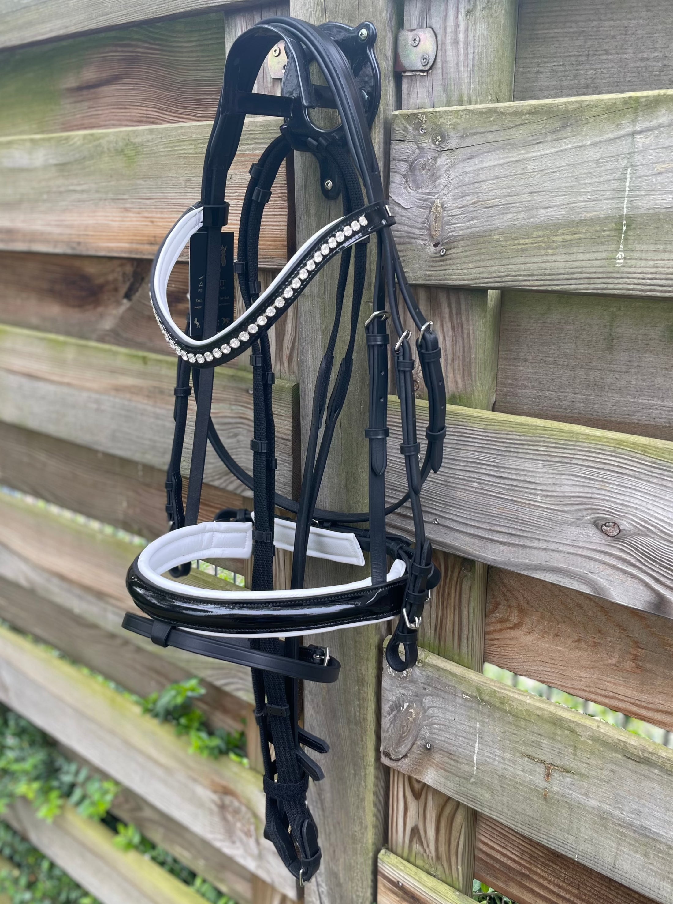 Eco Trense schwarz/ weiß lack mit silbernen Beschlägen von der Marke Ascot Reitsportartikel.