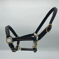 Load image into Gallery viewer, Hochwertiges braunes Lederhalfter mit eingefasstem Strass und Lack von der Marke Ascot Reitsportartikel- pflanzlich gegerbt