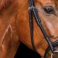 Load image into Gallery viewer, Backenstücke mit Zaumhaken - Ascot Reitsportschwarz mit silbernen Beschlägen1.2 cm (schmal)