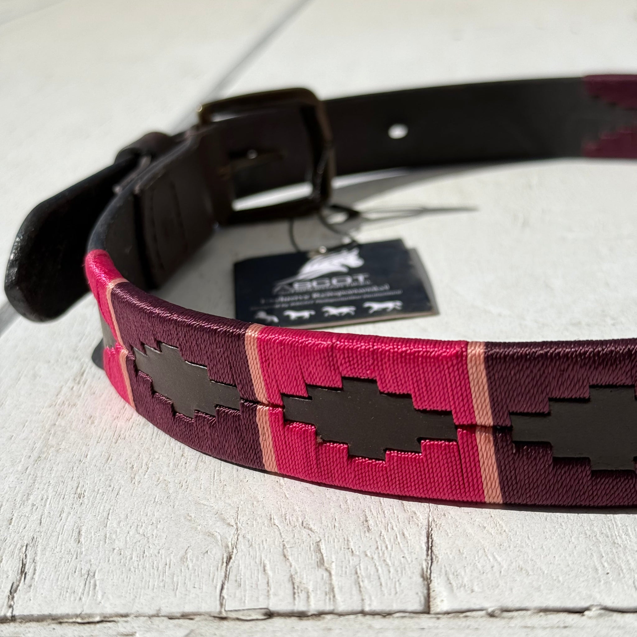 brauner Gürtel im Polo - Design Frühjahr/ Sommer Kollektion - Ascot Reitsportburgunder/ granatapfel pink/ mit einem light blush Strich