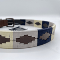 Load image into Gallery viewer, brauner Gürtel im Polo - Design - Ascot Reitsportdunkelblau/ ice/ creme