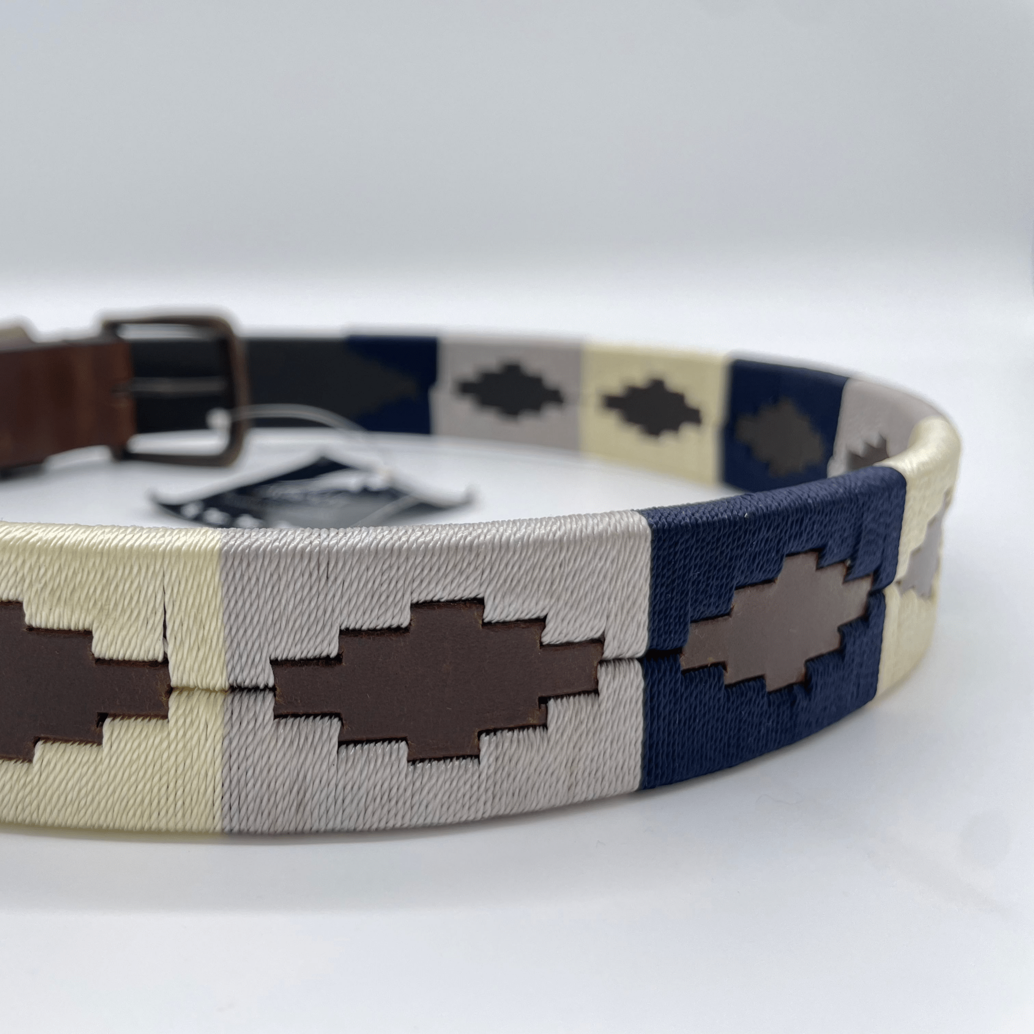 brauner Gürtel im Polo - Design - Ascot Reitsportdunkelblau/ ice/ creme