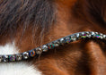 Load image into Gallery viewer, Brauner Stirnriemen Devine (Nr. 104.) mit funkelnden anthrazitfarbenen Strasssteinen von der Marke Ascot Reitsportartikel.