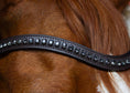 Load image into Gallery viewer, Brauner Lederstirnriemen Shine (Nr.110.) mit eingefassten anthrazitfarbenen Steinen von der Marke Ascot Reitsportartikel.