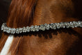 Load image into Gallery viewer, Brauner Stirnriemen Star (Nr. 101.) mit verschieden großen klaren Strasssteinen von der Marke Ascot Reitsportartikel.