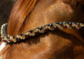Load image into Gallery viewer, Brauner Stirnriemen Star (Nr. 101.) mit verschieden großen braun/ goldenen Strasssteinen von der Marke Ascot Reitsportartikel