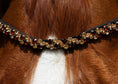 Load image into Gallery viewer, Brauner Stirnriemen Star (Nr. 101.) mit verschieden großen braun/ goldenen Strasssteinen von der Marke Ascot Reitsportartikel