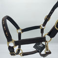Load image into Gallery viewer, Lederhalfter mit innenliegenden Strasssteinen für Mini-Shettys braun/ gold von der Marke Ascot Reitsportartikel.