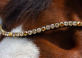Load image into Gallery viewer, Hochwertiger Stirnriemen Devine (Nr. 4.) mit funkelnden goldfarbenen Strasssteinen von der Marke Ascot Reitsportartikel.