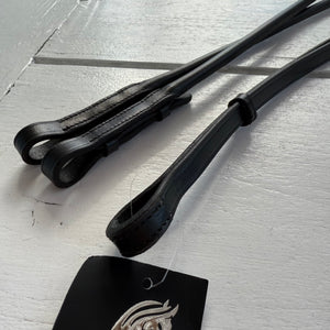 Rundgenähter Softleder-Kandarenzügel mit einer Seite Gummi schwarz