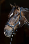Load image into Gallery viewer, Leather halter with patent and rhinestone noseband
