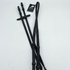 Softleder Zügel mit einer Seite Gummi und Stegen (schwarz)