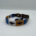 Load image into Gallery viewer, Hundehalsband im Polo-Design - Ascot Reitsport - blau/ gold/ creme (braunes Leder)
