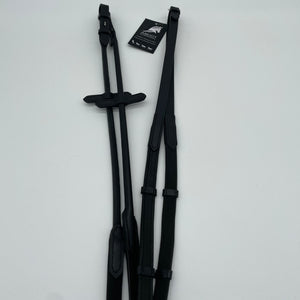 rundgenähter Softleder-Zügel mit einer Seite Gummi und Stegen (schwarz)