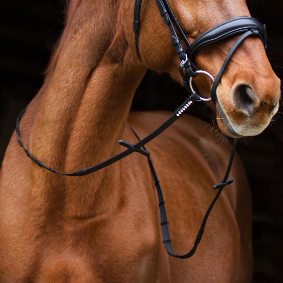 Anti - Slip Zügel mit Strasssteinen - Ascot Reitsportbraun mit goldenem Strass