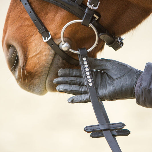 Anti - Slip Zügel mit Strasssteinen - Ascot Reitsportschwarz mit silbernem Strass